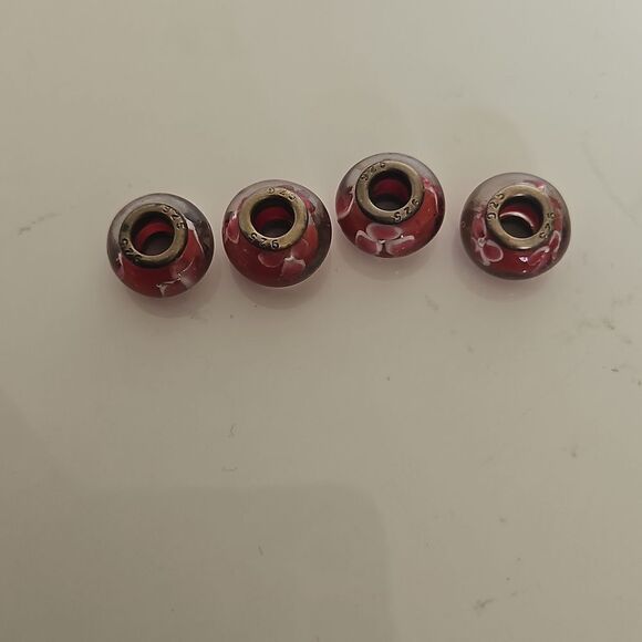 Murano Glass Floral Bead Set Of 4 Charms - Picture 2 of 16